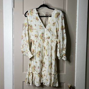 Lovestitch floral Mini white long sleeve boho dress size S